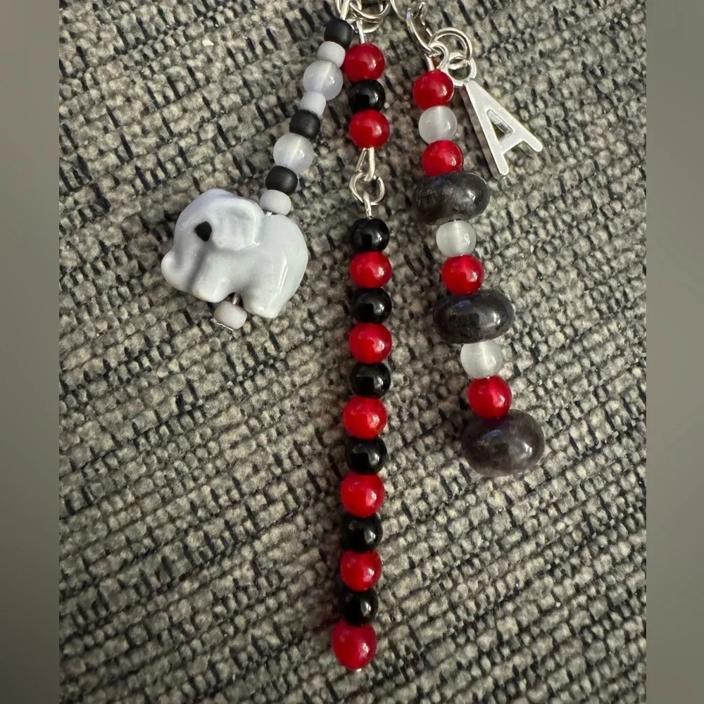 Alabama Roll Tide Red Beaded Bag Charm Keychain Accessory with Elephant Charm
